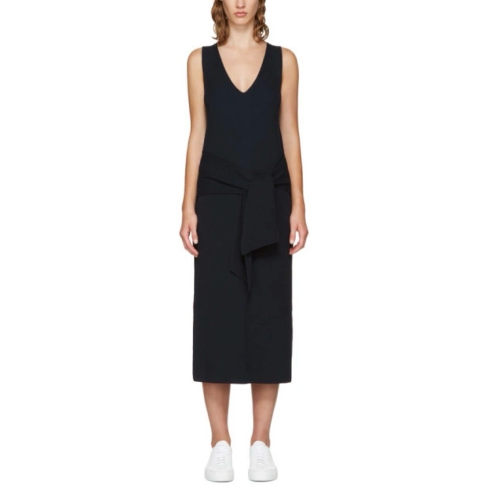 Rag & Bone Navy MICHELLE Plunging V-Neck Knit Tie Waist Midi Sleeveless Dress XS - Picture 8 of 8